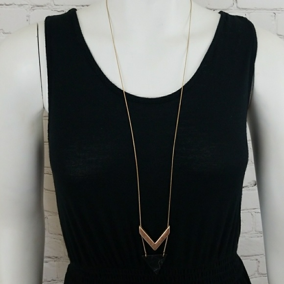 Panacea Gold Tone Black Stone Pendant Necklace - Picture 2 of 4